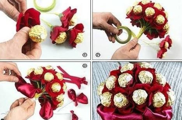 Цветы из конфет инструкция
