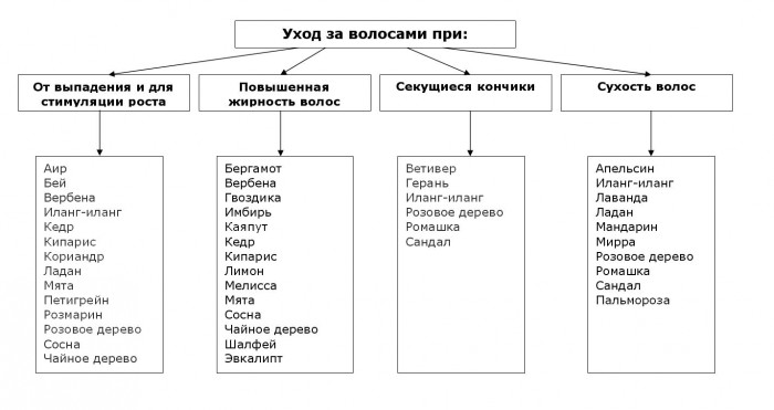 Таблица пользы эфирных масел для волос