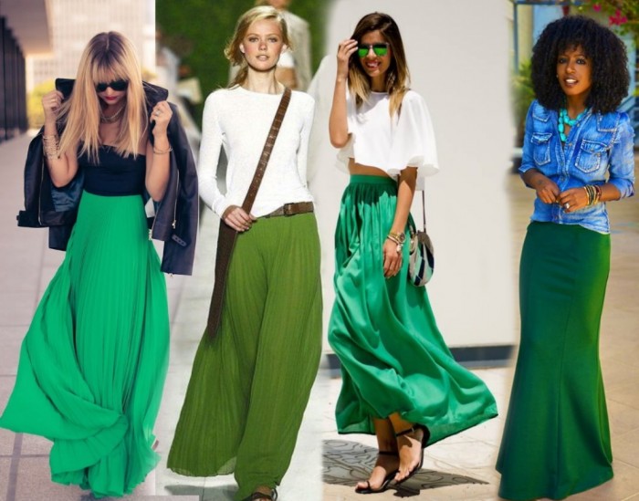С чем носить зеленую юбку