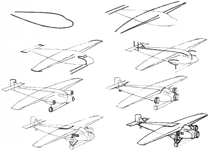 Самолет карандашом поэтапно 
