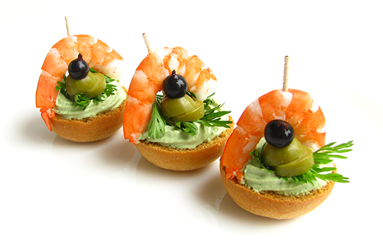 Canapes with prawns.