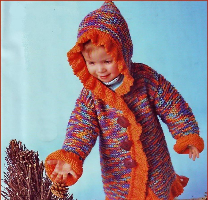 Радужный детский кардиган с капюшоном спицами схемы, модели