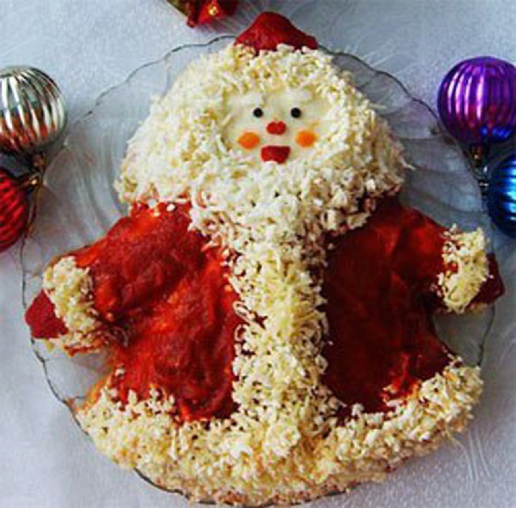 New Year's salad in the form of Santa Claus
