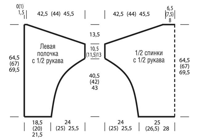 Коричневый кардиган "Летучая мышь" спицами - выкройка