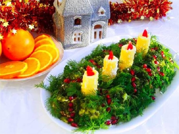 салата Нова година със свещи от зеленчуци