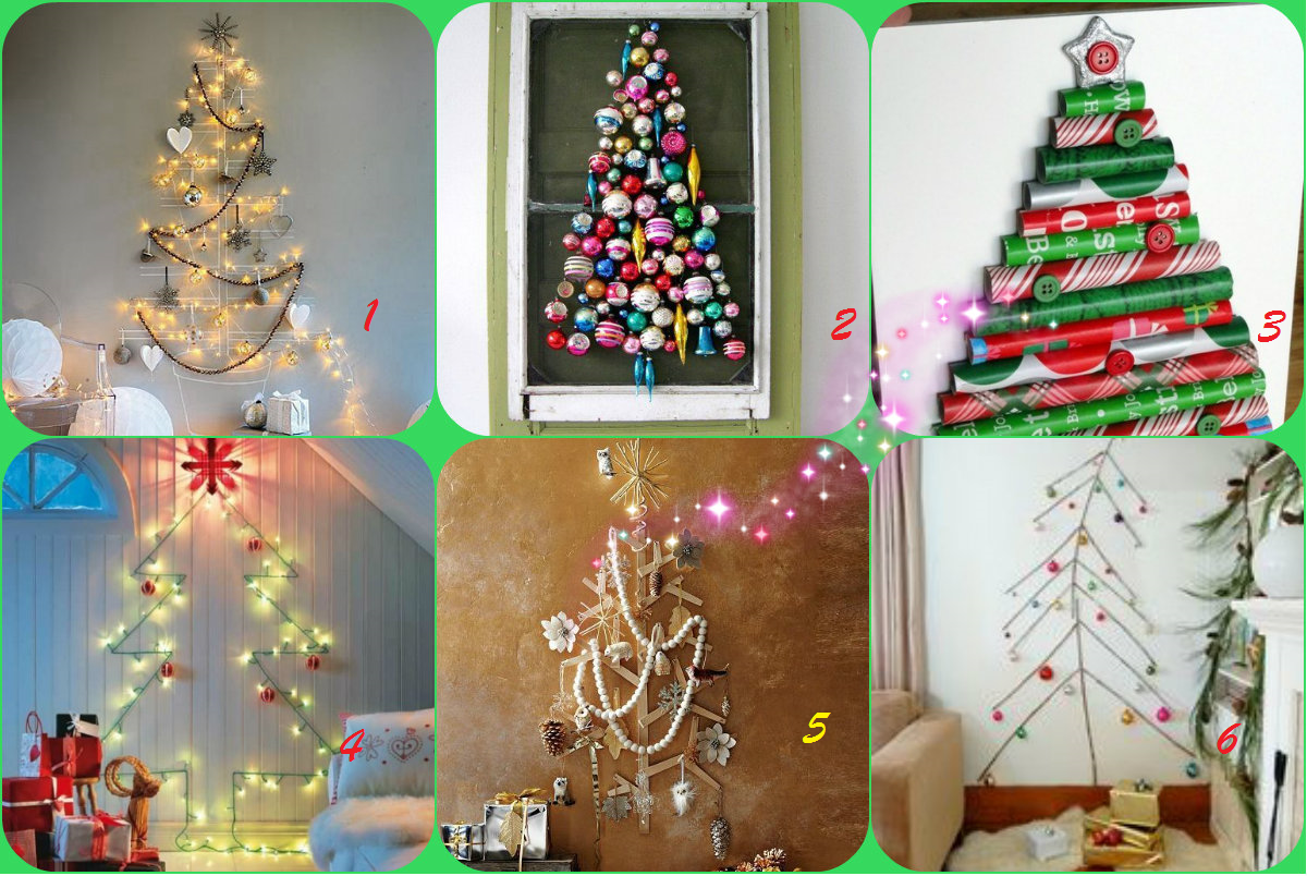 Vánoční strom na zdi s vlastními rukama
