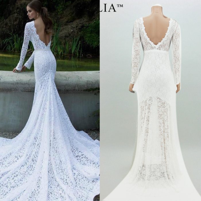 Glamous-Wedding-Dress-Evening-Formal-Lace-Long-Long-Dress-Fulll Length