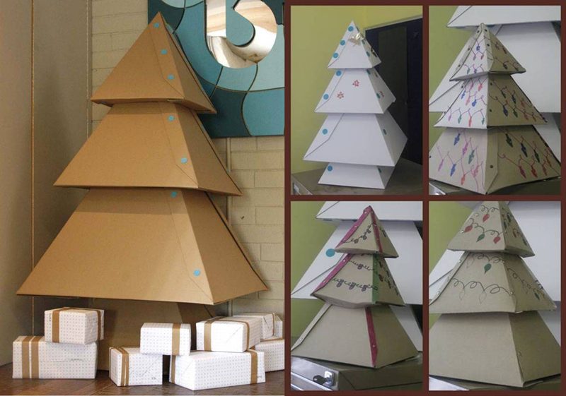 Vánoční strom z kartonu z kartonové krabice s vlastníma rukama