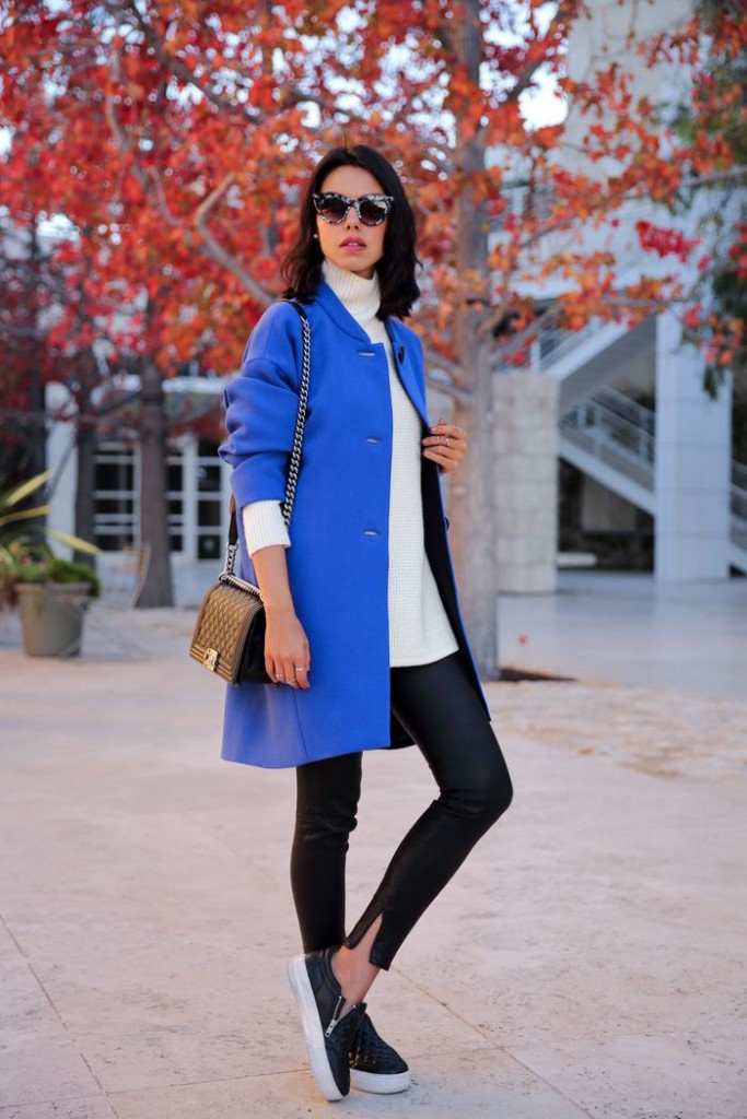 Образ с синим пальто на осень
