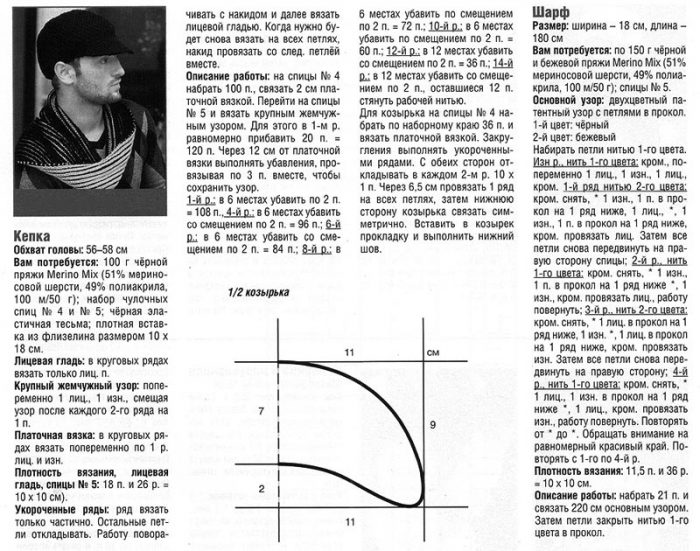Как вязать шапку мужскую с козырьком спицами: описание работы