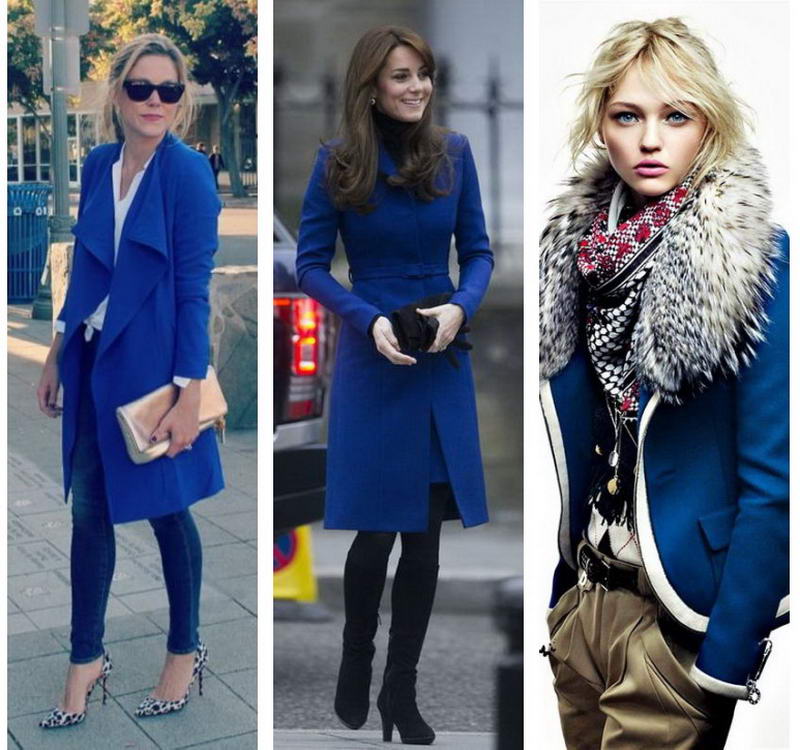 Образ с синим приталенным пальто