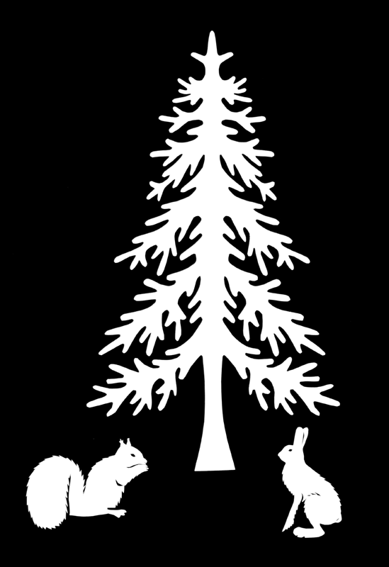 Живая елка, бельчонок и зайонок