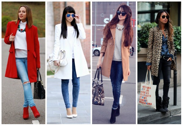 Образы девушек в джинсах с пальто