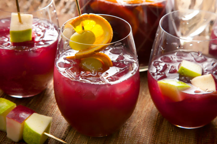 Single alcohol, all kinds of fruits and berries add to home Sangria.