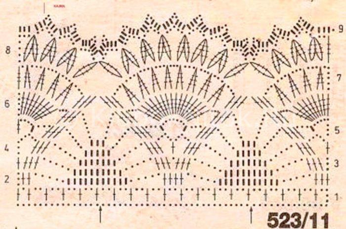 схема вязания фрагмента короны крючком для девочки