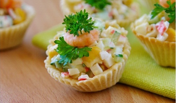 A shrimp tartlets looks very appetizing.