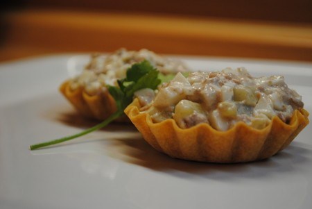 Tartathlets con arroz, pepino y carne krill.