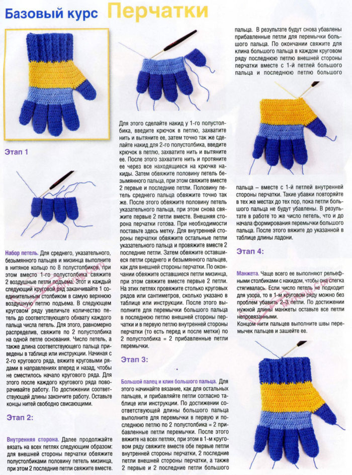 Перчатка крючком схема и описание
