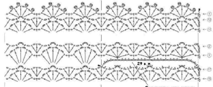 схема узора для вязания манжета перчатки крючком, вариант 1