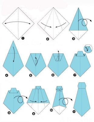 Схема складывания галстука для открытки.