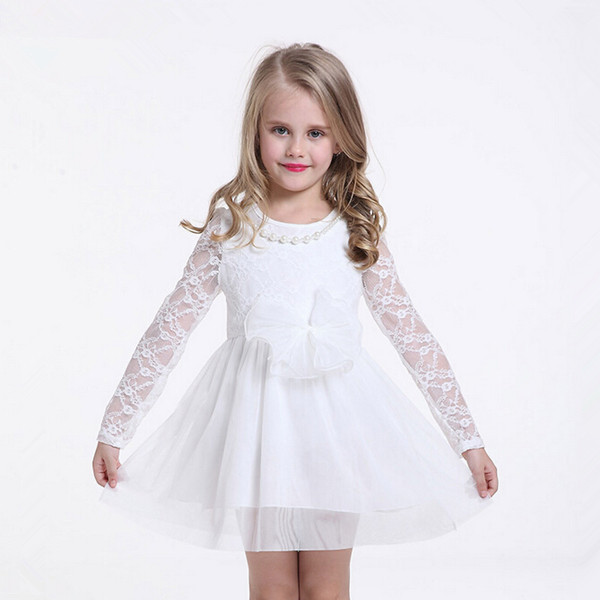 2015-New-Arrival-Girl-Dress-Long-Sleeve-Lace-Dobby-Dresses-With-Beads-Pink-White