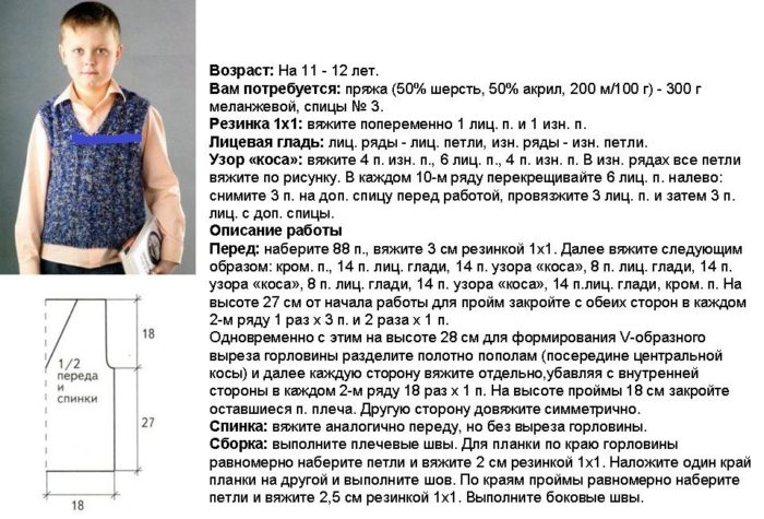 Жилет для мальчика спицами 2 лет схемы