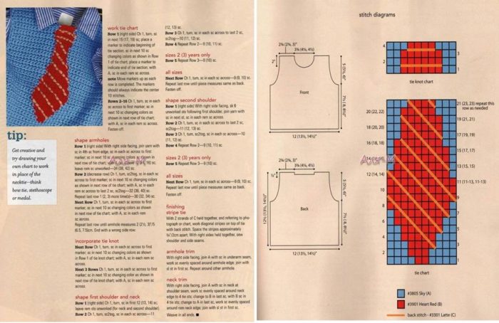 описание и схема вязания крючком жилета с галстуком для мальчика