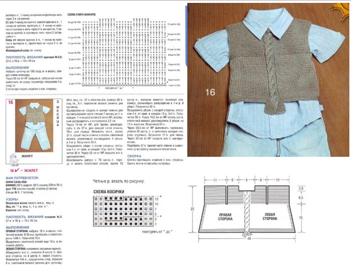 схема и описание вязания спицами жилета для мальчика до 6 месяцев