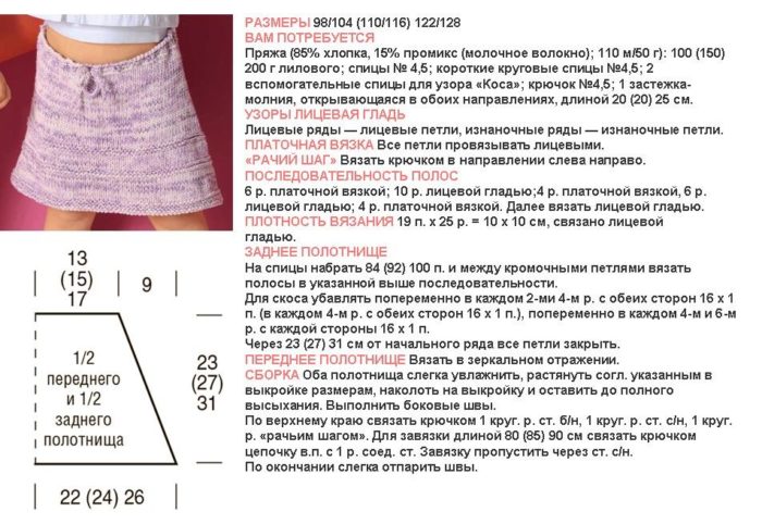 описание вязания расклешенной юбки для девочки спицами, пример 2