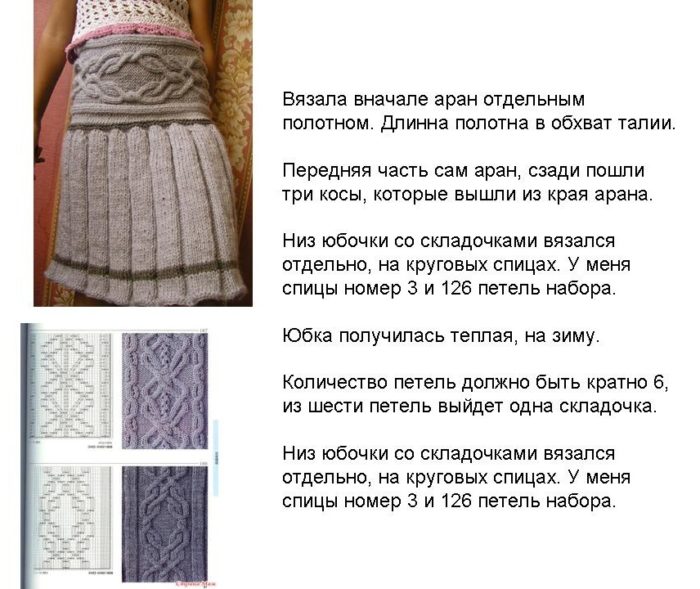 описание вязания спицами теплой детской юбки, пример 2