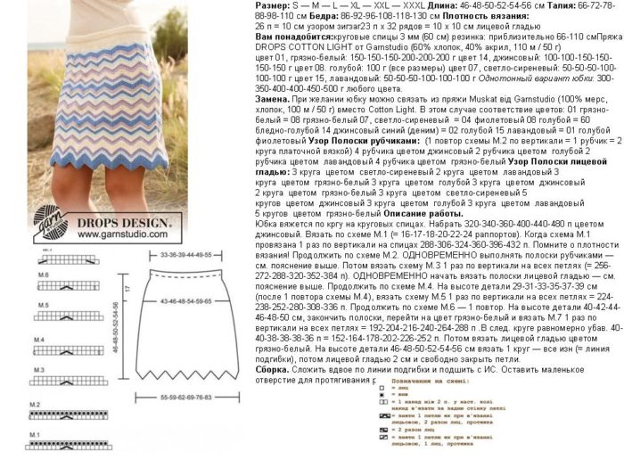 описание и схема вязания спицами юбки узором зиг-заг для девочки-подростка