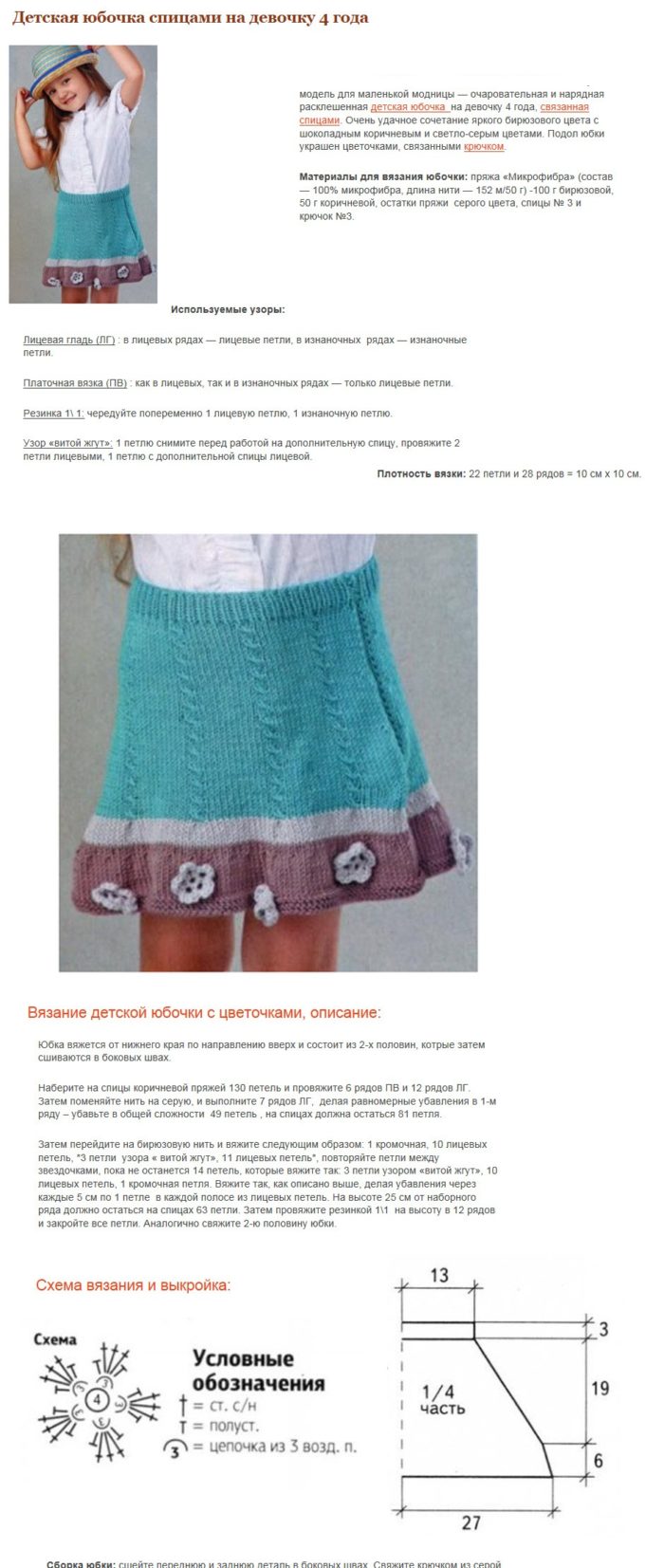 описание вязания спицами детской юбки, пример 3