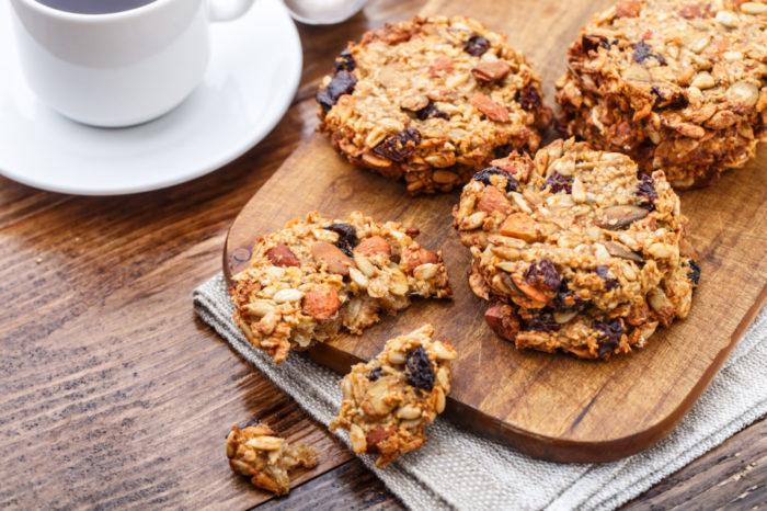 Homemade oatmeal cookies with seeds, nuts and raisin