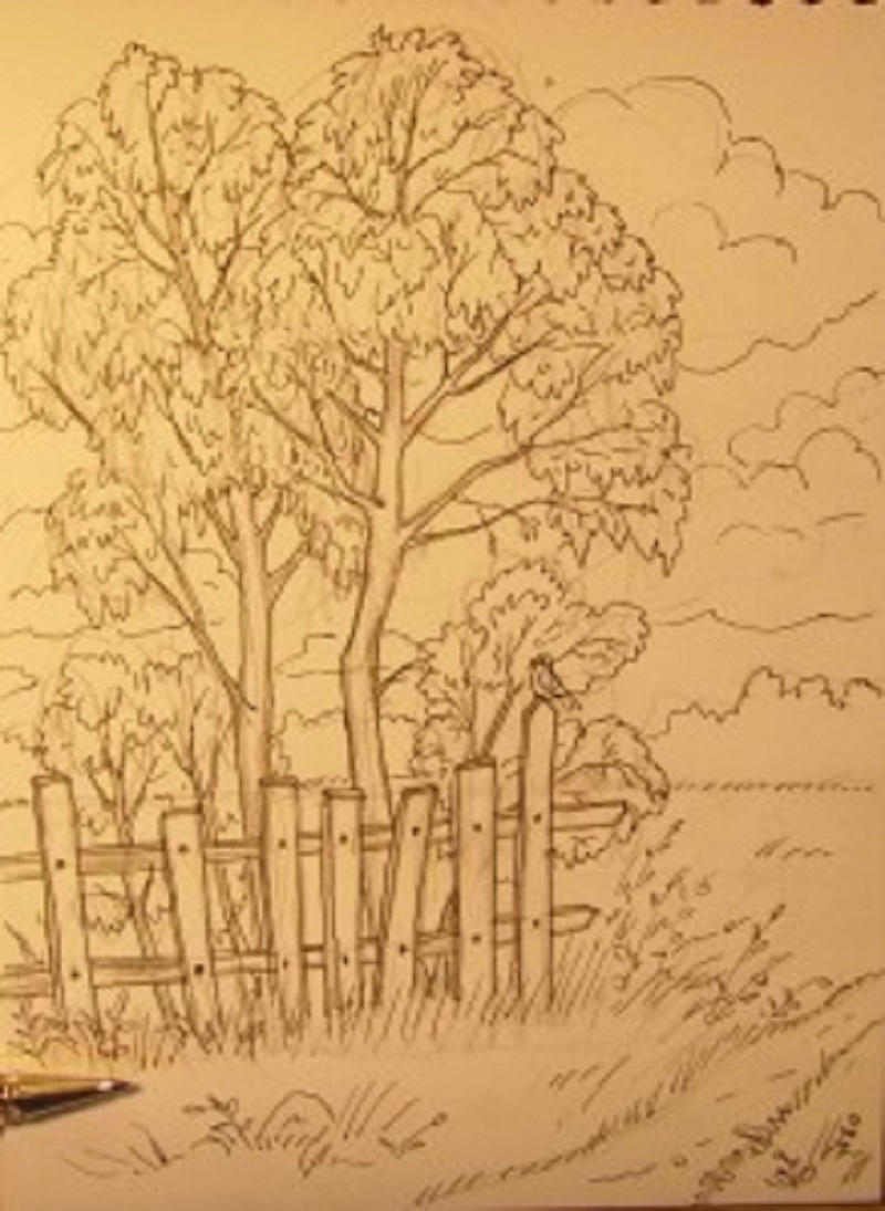Картинки осеннего пейзажа карандашом 6 класс