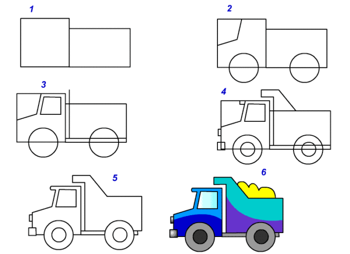 Как нарисовать грузовую машинку?
