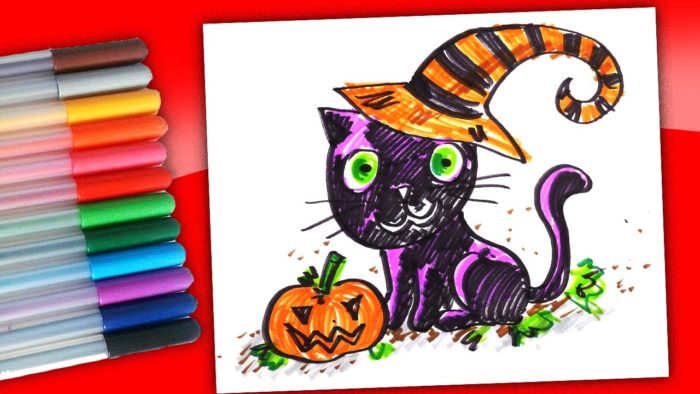 Черный кот - рисунок фломастерами