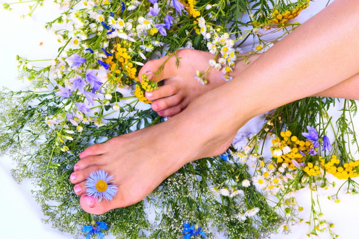 ноги девушки на сухих цветах 