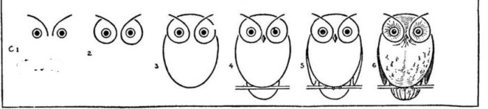 рисунок мультяшной совы по шагам, пример 9