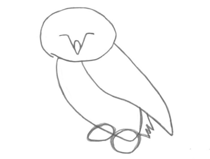 пошаговый рисунок совы, пример 2, шаг 2