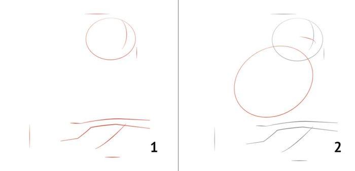 пошаговый рисунок совы, пример 5, шаг 1