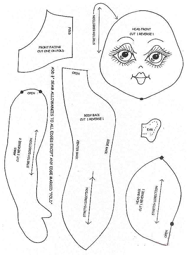 выкройки для кукол из ткани с акцентом на голову, пример 8