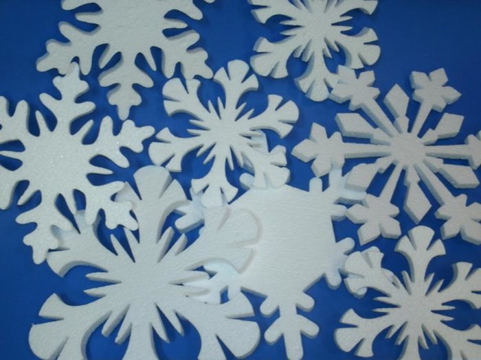 snow-white bulk snowflakes from ceiling tiles
