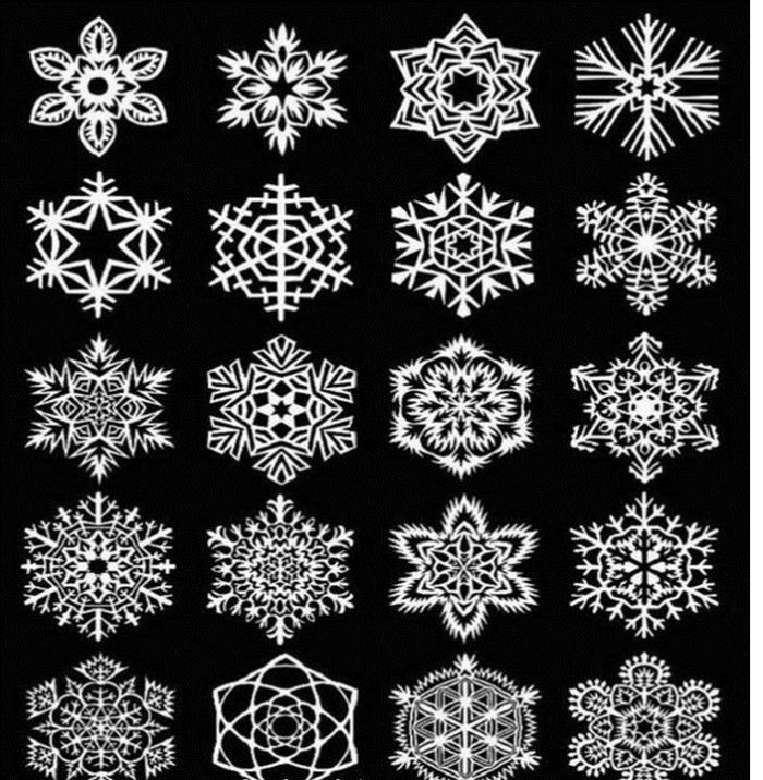 különböző minták a hópelyhek vágására a mennyezeti csempékből, 6. példa