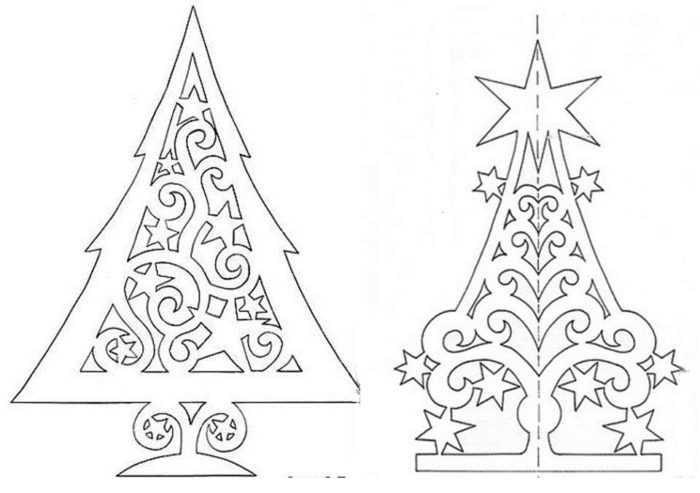 استنسیل ها برای برش یک درخت کریسمس ساخته شده از کاشی های سقف، مثال 5