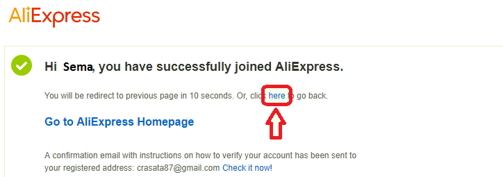نحوه ثبت نام در وب سایت AliExpress به زبان انگلیسی: روند ثبت نام تکمیل شده است