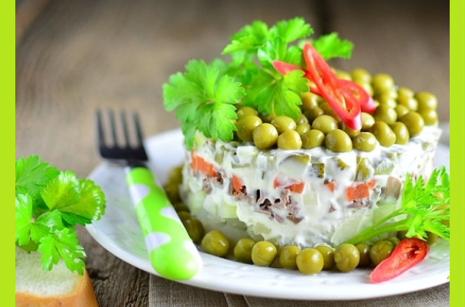 Festival bir masa için mayonez ile lezzetli şenlikli salata: tarifi, dekor, fotoğraf