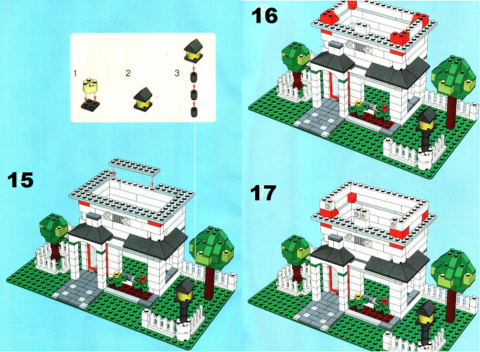 Пошаговая схема строительства двухэтажного дома лего: шаг 15-17