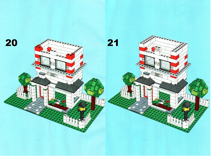 Пошаговая схема строительства двухэтажного дома лего: шаг 20-21