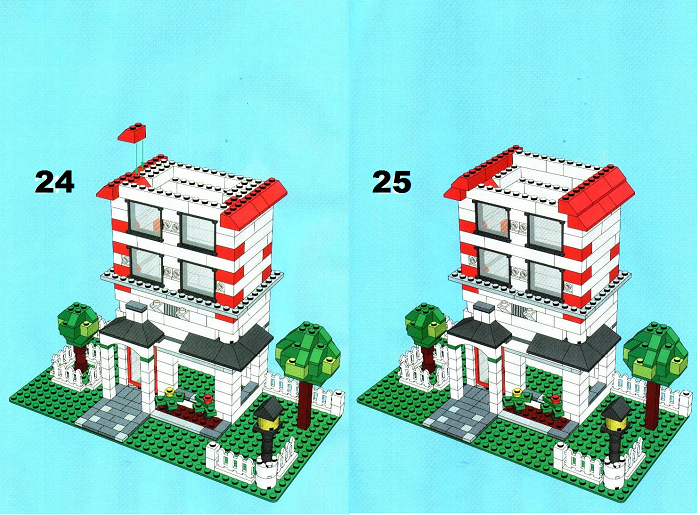 Пошаговая схема строительства двухэтажного дома лего: шаг 24-25