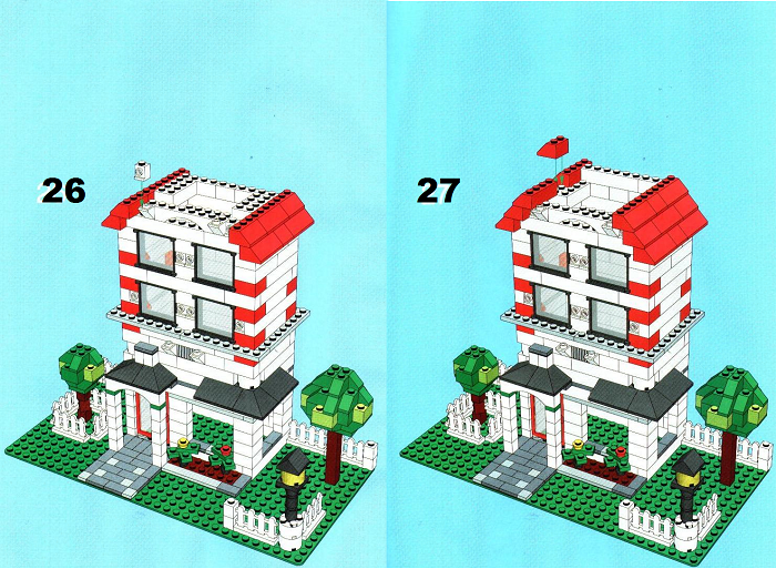 Пошаговая схема строительства двухэтажного дома лего: шаг 27-28